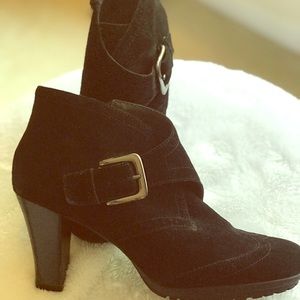 Black Suede Buckle Ankle Bootie